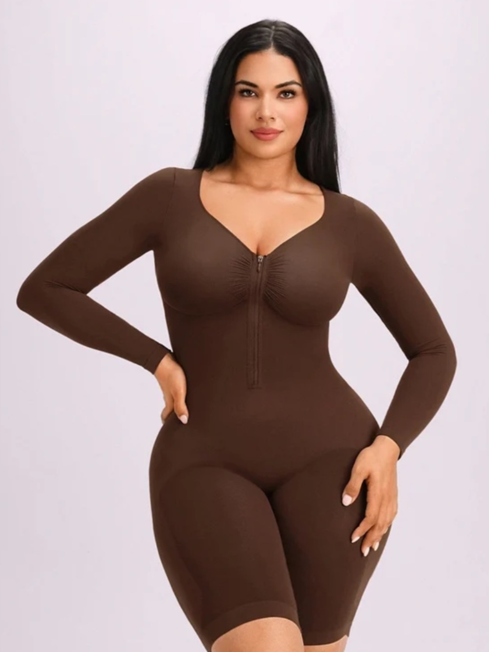 Long Sleeve Zip Front Bodysuit (Size L)